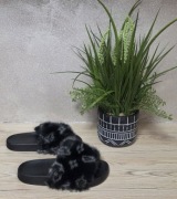 Klapki Damskie Czarne z Futerkiem