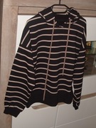 Bluza  -MEGI-czarno -beżowe paski z kapturem  r. L/XL