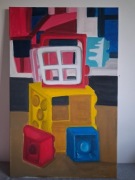 Duży Obraz 110x70 Klocki Pop-Art – Nowoczesny, Ręcznie Malowany