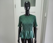 Bluzka z baskinką Zara S zielona skórzana eko skóra falbana