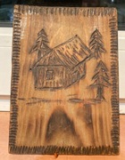 Drewniany obrazek wypalany PRL 15/11 cm