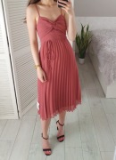 Asos plisowana sukienka midi na ramiączkach plisy brudny róż 36 S