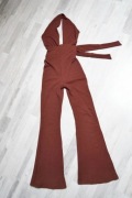 Jumpsuit Brown Kombinezon brązowy z szerokimi nogawkami dzwony M