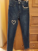 SPODNIE jeans niebieskie Nowe S ozdobne dodatki
