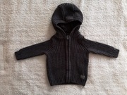 Elegancki brązowy szary melanż zasuwany sweter z kapturem 56 - 62 jak nowy