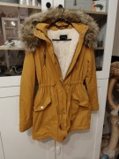 Kurtka płaszcz parka ocieplana z futerkiem Reserved S 36 damska musztardowa