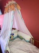 Łóżeczko bujane, kołyska, baldachim + pościele, materac kołdra 65x125