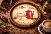 Ozdobna taca drewniana "Coffee Time" – Styl Retro / Vintage