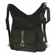 TOREBKA PLECAK SKÓRZANA 2W1 CZARNA ZAMSZ NATURALNA