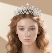 Korona Diadem Tiara Srebrna Ślub Miss 18nastka Perły Cyrkonie Panieński