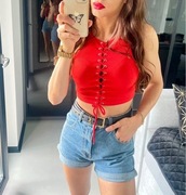 Crop top Bershka, r. 34/XS jak nowy, z wiązaniem gorsetowym krótką bluzka