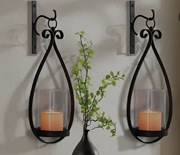 Zestaw 2 świeczników Iron Wall z kloszem szklanym