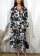 Sukienka midi wiskoza czarno biała koszulowa pasek rozmiar r. 44 oversize