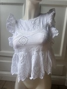 Biała ażurowa bluzeczka, Zara, S, falbanki, bluzka