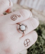 Pierścionek słowiański amazonit kuta miedź antyczna piękny rustykalny