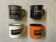 4 kolekcjonerskie kubki emaliowane Auchentoshan, scotch whisky