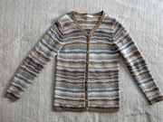 Kolorowy wełniany zapinany sweter w paski Mansted M 38 wełna jagnięca