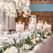 Szklane świeczniki komplety - dekoracja na ślub do wypożyczenia