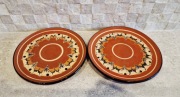 Ceramika bułgarska dwa talerzyki 2 podstawki ceramiczne 17 cm brązowe