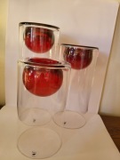 Wazony Lampiony Älghults Glasbruk Szwecja Rubin Trio Vintage Zestaw 3szt