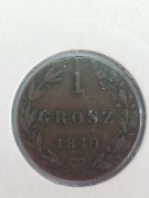 Moneta 1 grosz 1840r., MW, ŚWIETNY egzemplarz, wyraźne szczegóły, stan: 1