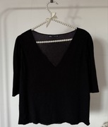 ZARA bluzka czarna S dekolt serek Basic bufiaste rękawy