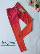 Nowe różowo pomaranczowe spodnie skinny z haftami Desigual 34 XS 