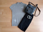 Szary sweterek haft rozmiar krótki rękaw styl S 36