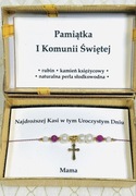 Bransoletka Pamiątka I Komunii Świętej  Kamienie naturalne Złoty Krzyżyk