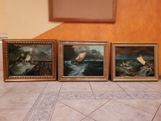 Komplet 3 obrazów marynistycznych, olej na płótnie