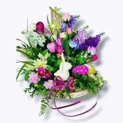 Stroik wielkanocny wiosenny na stół 32 cm kwiaty sztuczne dekoracja prezent