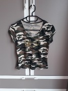 T-shirt damski koszulka z krótkim rękawem moro rozmiar S dekolt w serek 