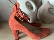 BUTY damskie na obcasie czółenka zamszowe 100% skóra MASSIMO DUTTI r. 39