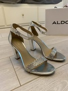 Srebrne sandałki na obcasie słupku czółenka ALDO 38,5 wesele impreza 