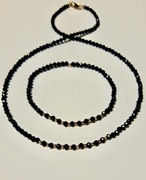 Naszyjnik i Bransoletka Czarny Turmalin Złoto 585 Kuleczki diamentowane