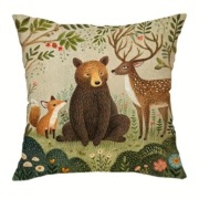 Poszewka na poduszkę, las, dzikie zwierzęta, miś, jeleń, lisek, 45x45cm