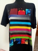 Czarna bluzka t-shirt paski tęczowa rozmiar L