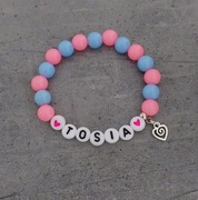 Bransoletka imię imienna z napisem koraliki zawieszka różowa niebieska 