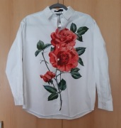Mohito 34/XS koszula bluzka biała nadruk róża nowa 34/XS bawełna