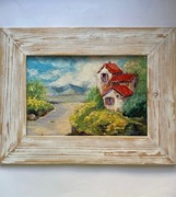 Nadmorskie miasteczko obraz w drewnianej ramie