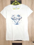 Nowa biała bluzka t-shirt na krótki rękaw z diamentem, S, 100% bawełna