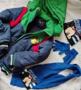 Kurtka zimowa/128/chłopięca/zimowa czapka/szalik/rękawiczki/Disney 