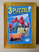 Puzzle 3 x 500 Holandia w trzech obrazkach, tulipany, wiatraki, sery