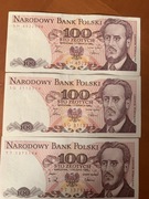 100 zł Reymont PRL x 3 UNC IDEALNY STAN Banknoty kolekcjonerskie