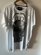 Philippe Plein t-shirt koszulka biała z aplikacją-czaszką Rozm. 3XL