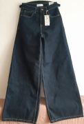 RESERVED NOWE Granatowe szerokie jeany spodnie S WIDE LEG Baggy Wysoki Stan