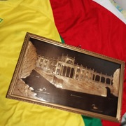 obrazy tryptyp  3 obrazy z PRL   pałac  zagroda  wiejska święci na  słoma