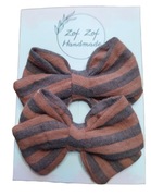 Spinki kokardy muślinowe handmade brązowe paski