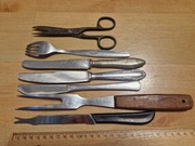 Noże nóż Gerlach różne 4 sztuki + nożyczki widelec widełki Nierdzewne PRL