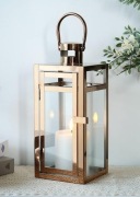 Lampion z metalu i szkła, duży, złoty boho / glamour / loft